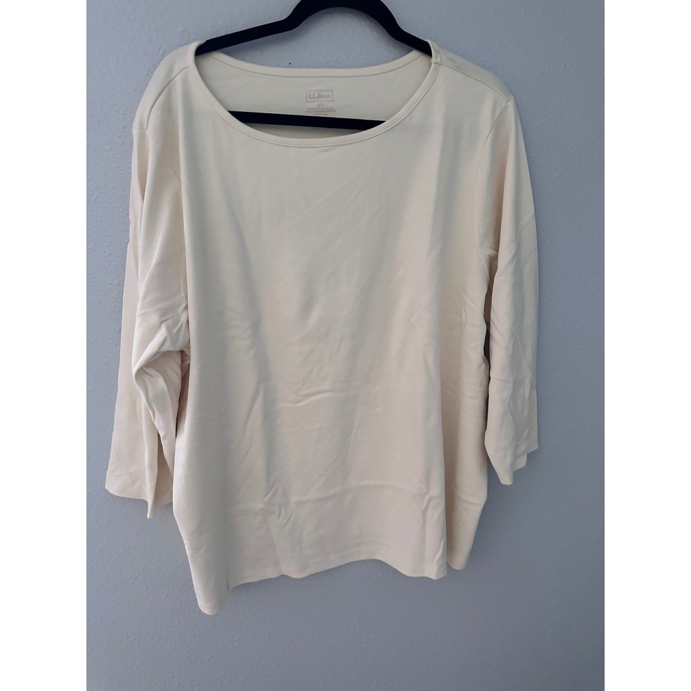 LL Bean Women 3X Cream Supima Cotton 3/4 Sleeve Boat Neck Tee Top
